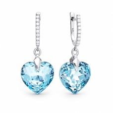 925 Sterling Silver Earrings “Romantic Heart III R (Aquamarine Blue)” created with Crystals by Swarovski®