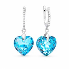 Hõbedased kõrvarõngad „Romantic Heart III R (Aquamarine Shimmer)“ Swarovski® kristallidega