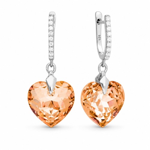 Hõbedased kõrvarõngad „Romantic Heart III R (Colorado Topaz)“ Swarovski® kristallidega