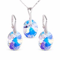 Серебряный женский комплект 925 пробы «Отражение (Aurora Borealis)» с кристаллами Swarovski®