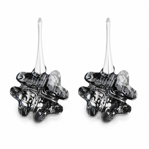 Hõbedased kõrvarõngad „Clover (Silver Night)“ Swarovski® kristallidega