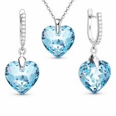 925 Sterling Silver Jewelry Set “Romantic Heart III R (Aquamarine)” created with Crystals by Swarovski®