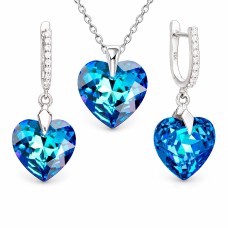 Hõbedane ehtekomplekt naistele „Romantic Heart III R (Bermuda Blue)“ Swarovski® kristallidega