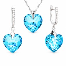 Hõbekomplekt „Armunud Süda III R“ (Aquamarine Shimmer) Swarovski® kristallidega