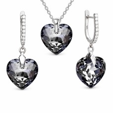 Hõbedane ehtekomplekt naistele „Romantic Heart III R (Silver Night)“ Swarovski® kristallidega