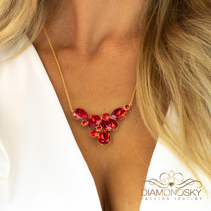 Naiste kaelakee DiamondSky „Fillory Magic (Light Siam)“ Preciosa® kristallidega
