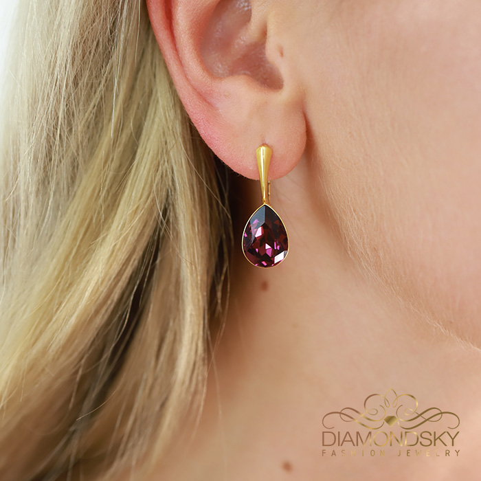 925 Sterling Silver earrings “Crystal Drop (Amethyst)” with Preciosa® crystals