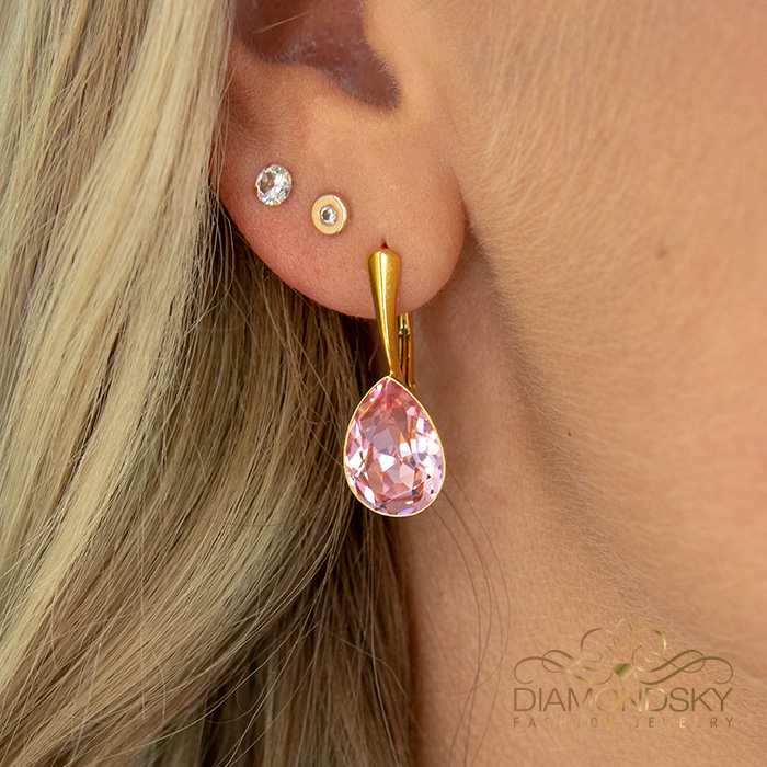 925 Sterling Silver earrings “Crystal Drop (Light Rose)” with Preciosa® crystals