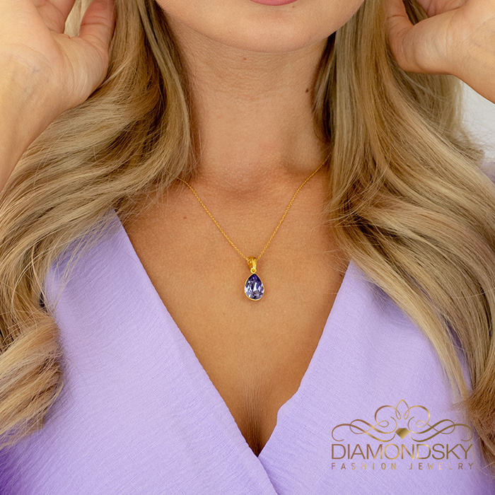 Naiste kaelakee DiamondSky „Crystal Drop (Tanzanite)“ Preciosa® kristallidega