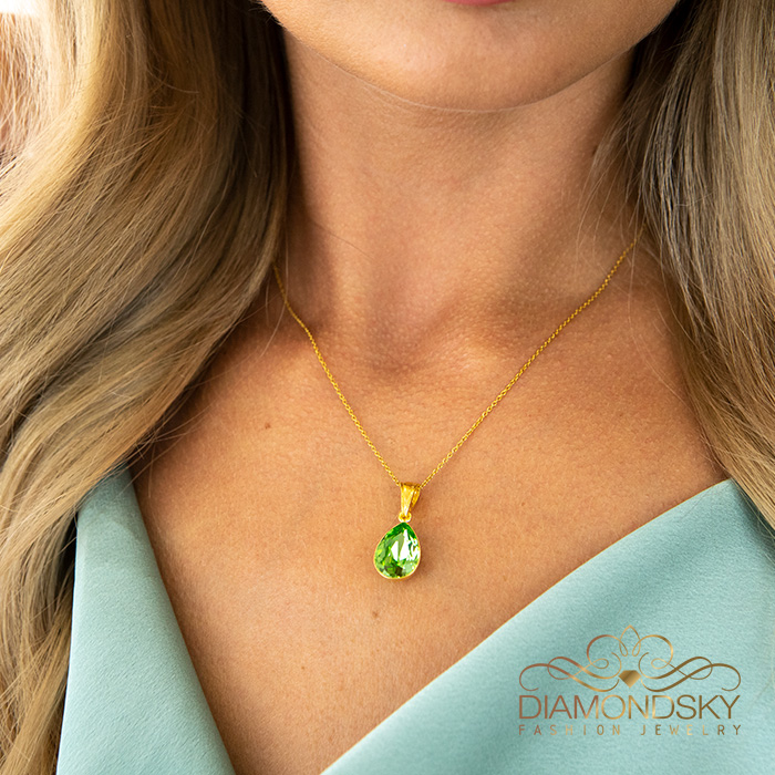 Naiste kaelakee DiamondSky „Crystal Drop (Peridot)“ Preciosa® kristallidega