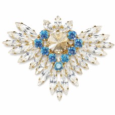 Pross naistele DiamondSky „Rainbow Flower (Golden Shadow / Light Sapphire Shimmer / Crystal)“ Swarovski kristallidega