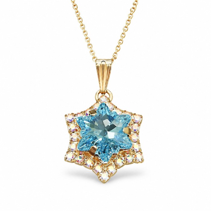Naiste kaelakee DiamondSky „Snowflake (Aquamarine)“ Swarovski kristallidega