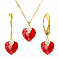 Hõbedane ehtekomplekt naistele „Cute Valentine (Light Siam)“ Swarovski® kristallidega