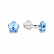925 Sterling Silver Earrings “Sunny Flower II” (Aquamarine) adorned with Crystals by Swarovski®