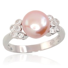 Sterling Silver Cubic Zirconia and Pearl Ring “Dawn Pearl III”