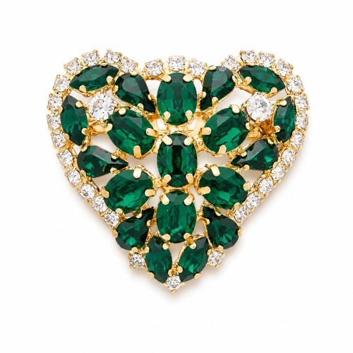 Pross naistele DiamondSky „Crystal Heart II (Emerald)“ Swarovski kristallidega