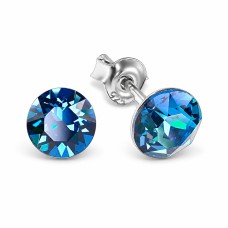 925 Sterling Silver Earrings “Classic” (Bermuda Blue) embellished with Crystals by Swarovski®