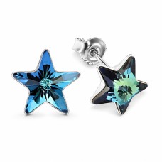 925 Sterling Silver Children’s Earrings “Star” (Bermuda Blue) embellished with Crystals by Swarovski®