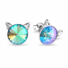 Hõbedased kõrvarõngad „Cat (Paradise Shine)“ Swarovski® kristallidega