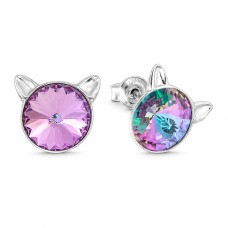 Laste hõbekõrvarõngad Diamond Sky „Kass (Vitrail Light)“ koos Swarovski kristallidega
