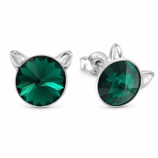 Серебряные серьги 925 пробы «Кошка (Emerald)» с кристаллами Swarovski®