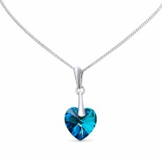 Naiste hõbedane kaelakee DiamondSky „Romantic Heart II (Bermuda Blue)“ Swarovski kristallidega
