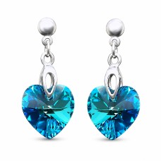 Hõbedased kõrvarõngad „Romantic Heart II (Bermuda Blue)“ Swarovski® kristallidega