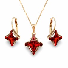 Naiste ehete komplekt „Crystal Rhombus II (Light Siam Metallic Light Gold)“ koos Swarovski kristallidega