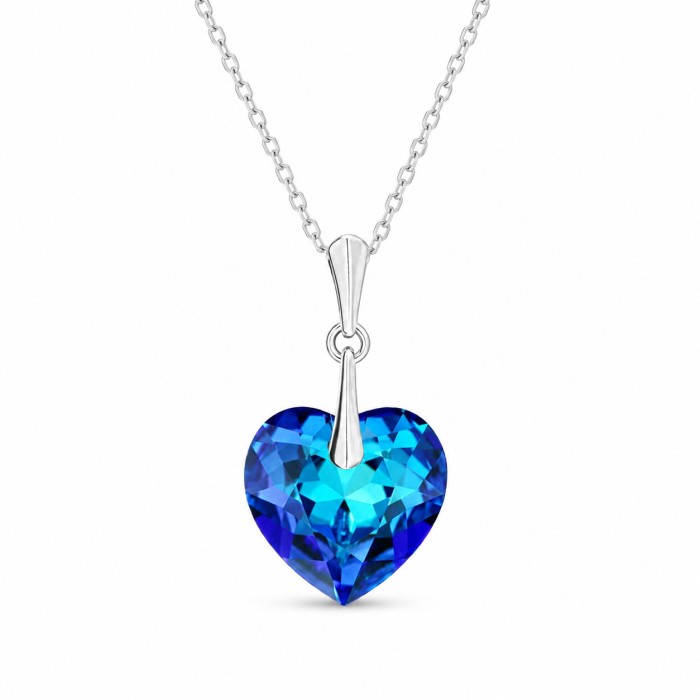 925 Sterling Silver Jewelry Set “Romantic Heart II” (Bermuda Blue) embellished with Crystals by Swarovski®