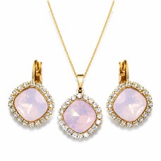 Ehete komplekt naistele DiamondSky „Hiilgav Sära III“ (Rose Water Opal) Swarovski® kristallidega