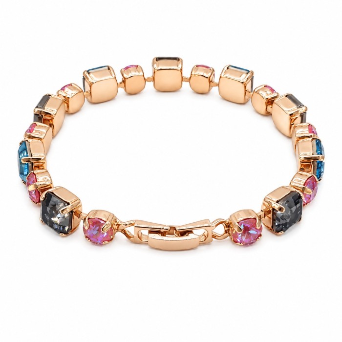 Bracelet “Dance of Lights” (Silver Night / Aquamarine / Lotus Pink DeLite) dazzling with Crystals by Swarovski®