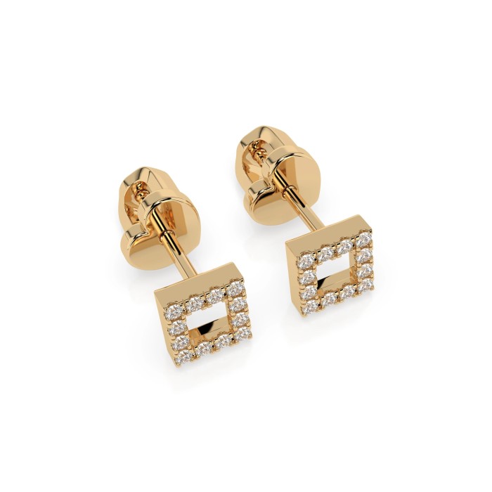 14K Yellow Gold Diamond Earrings “Framed Heart II”