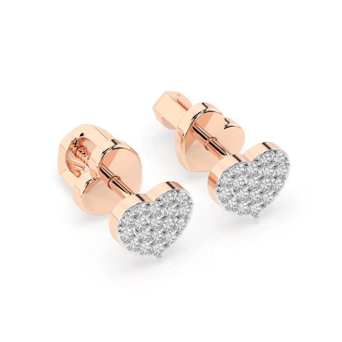 14K Red Gold Diamond Earrings “Diamond Heart”
