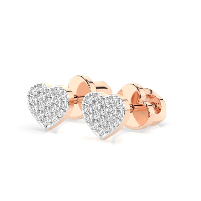 14K Red Gold Diamond Earrings “Diamond Heart”