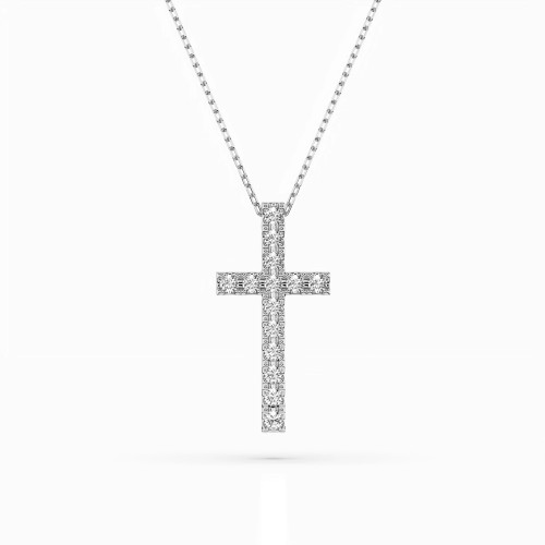 14K White Gold Diamond Cross Pendant “Glamour XII”