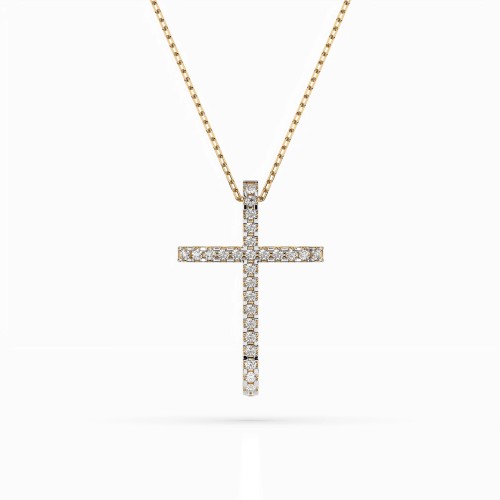 14K Yellow Gold Diamond Cross Pendant “Glamour VIII”