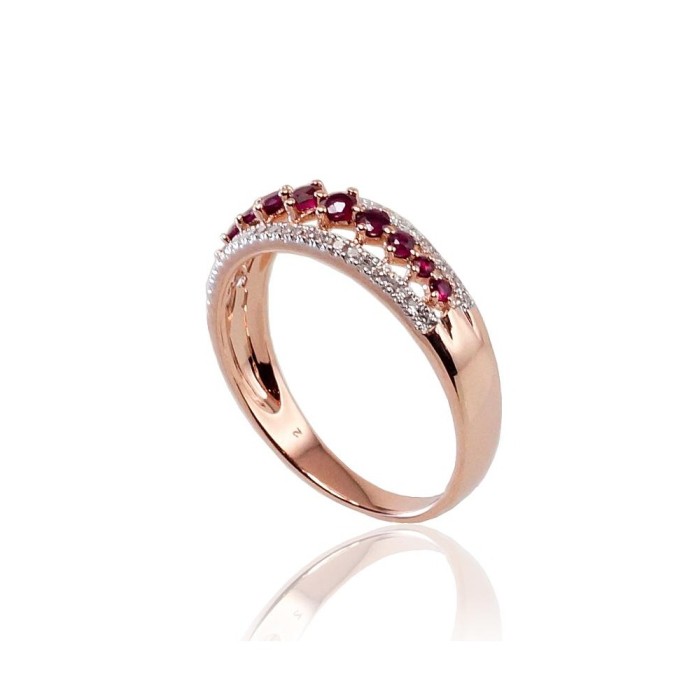 Gold Diamond and Ruby Ring “Camellia II”