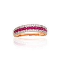 Gold Diamond and Ruby Ring “Camellia XI”