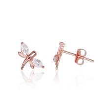 14K Red Gold Cubic Zirconia Stud Earrings “Dragonfly II”