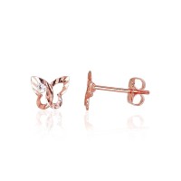 14K Red Gold Cubic Zirconia Stud Earrings “Golden Butterfly”