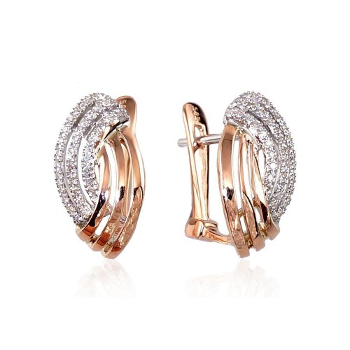 14K Red Gold Diamond Earrings “Golden Wave V”