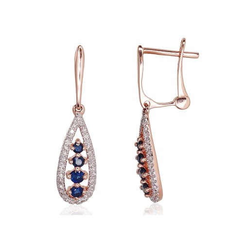 Gold Diamond and Sapphire Earrings “Camellia IV”