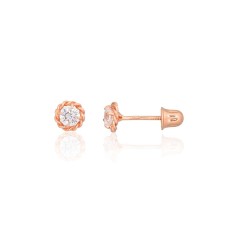 14K Red Gold Cubic Zirconia Stud Earrings “Golden Blossom XXX”
