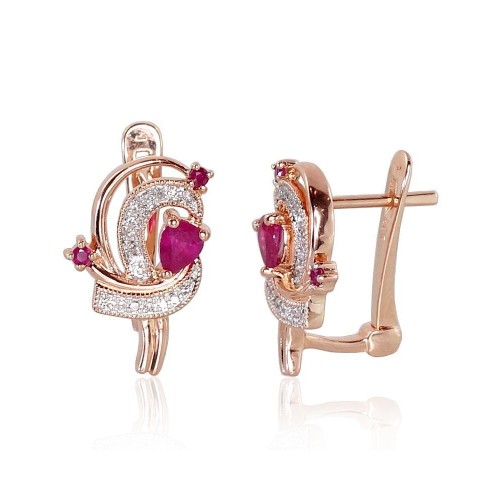 14K Red Gold Diamond and Ruby Earrings “Grotex”