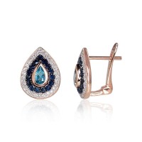14K Red Gold Diamond, Topaz and Sapphire Earrings “Royal”
