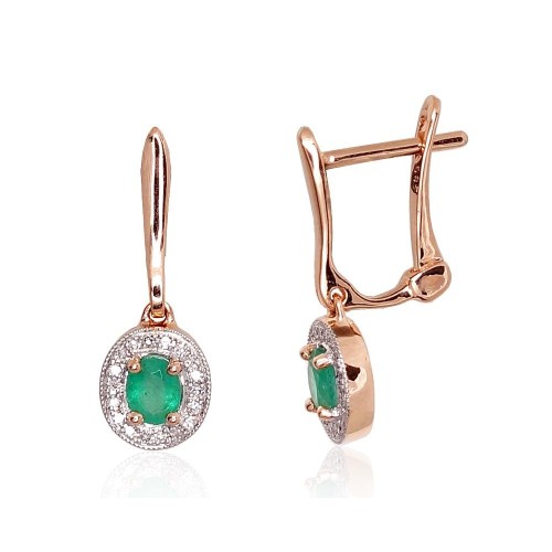 14K Red Gold Diamond and Emerald Earrings “Sofia IV”