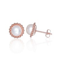 14K Red Gold Pearl Stud Earrings “Soul's Mirror VI”