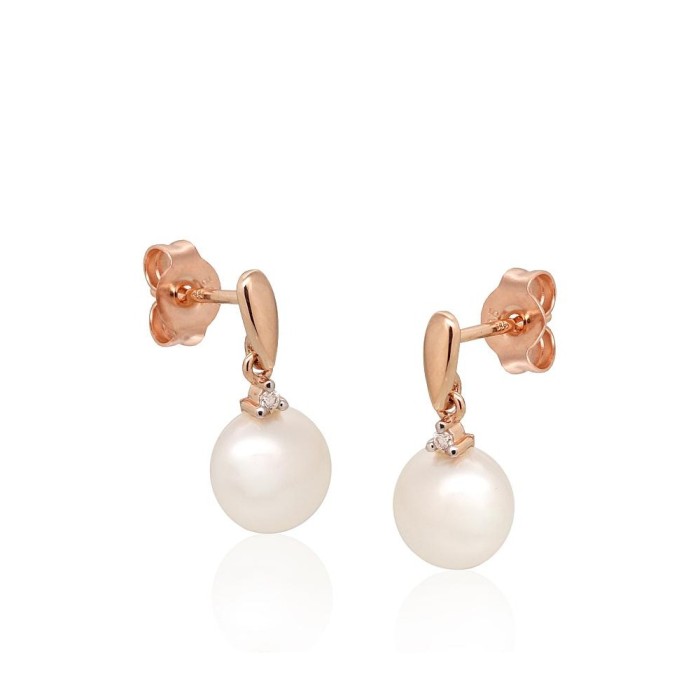 14K Red Gold Diamond and Pearl Stud Earrings “Mistress of the Seas”