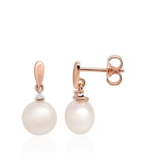 14K Red Gold Diamond and Pearl Stud Earrings “Mistress of the Seas”