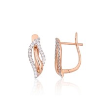 14K Red Gold Diamond Earrings “Golden Wave”